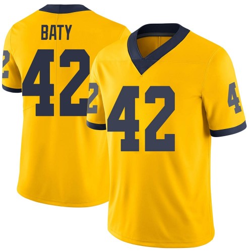 John Baty Michigan Wolverines Youth NCAA #42 Maize Limited Brand Jordan College Stitched Football Jersey CBP6054TY